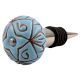 Turquoise Etched Ceramic Floral Wine Stopper (Pack Of One Piece)